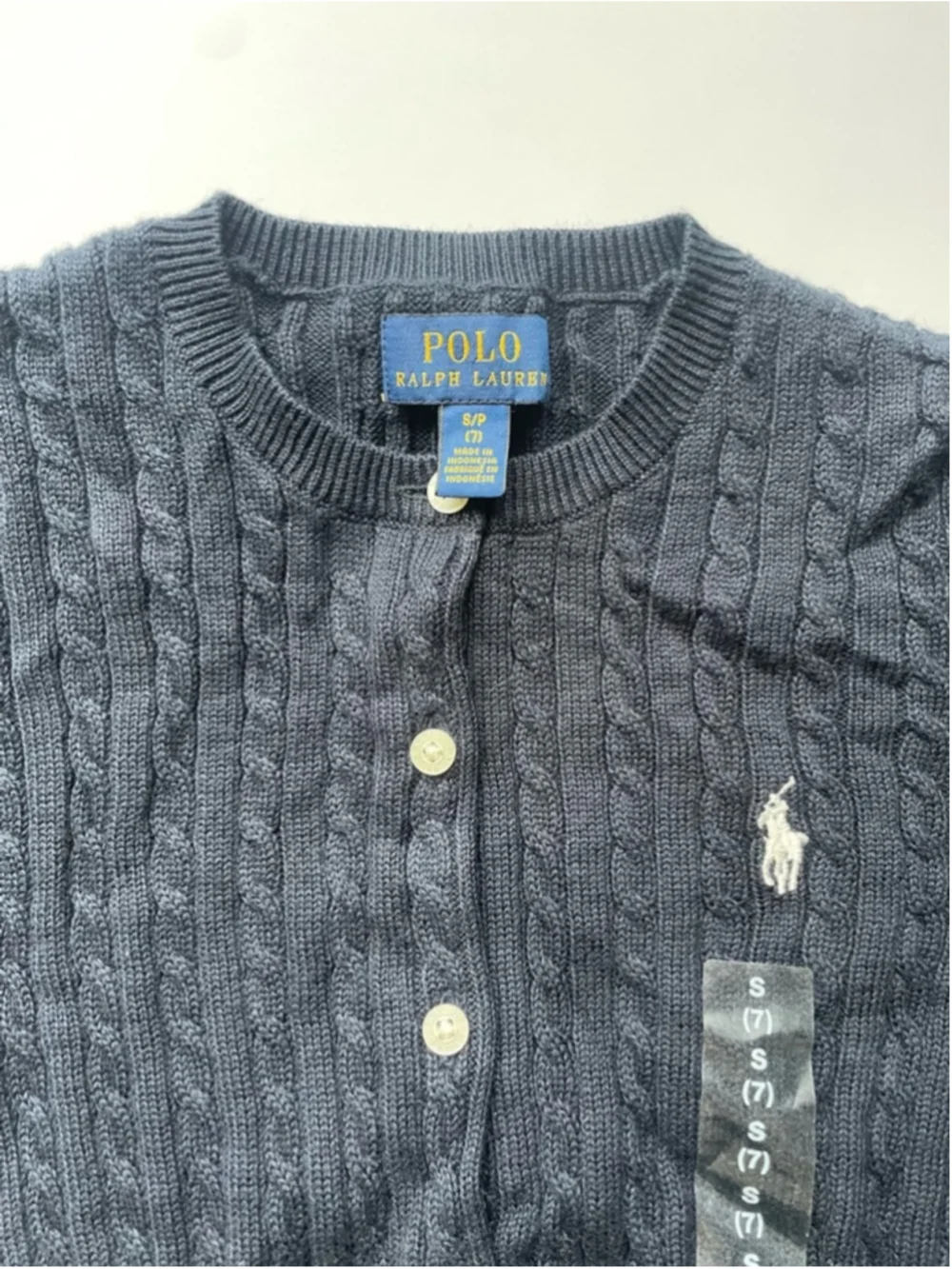 Polo Ralph Lauren Cable Knit Cardigan Navy Cotton Pony Logo Girls Small NWT